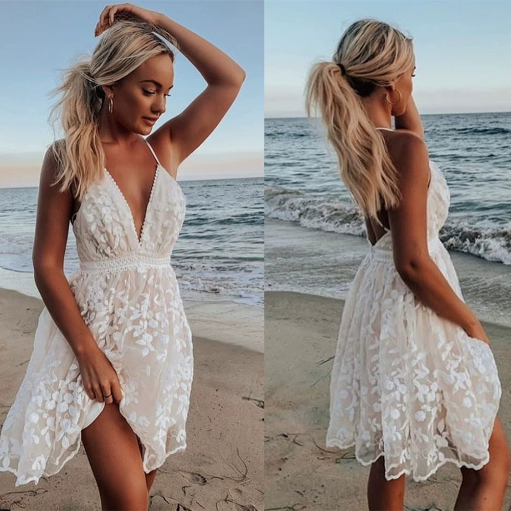 ZARA Womens Lace Trim V Neck Backless Long Dress